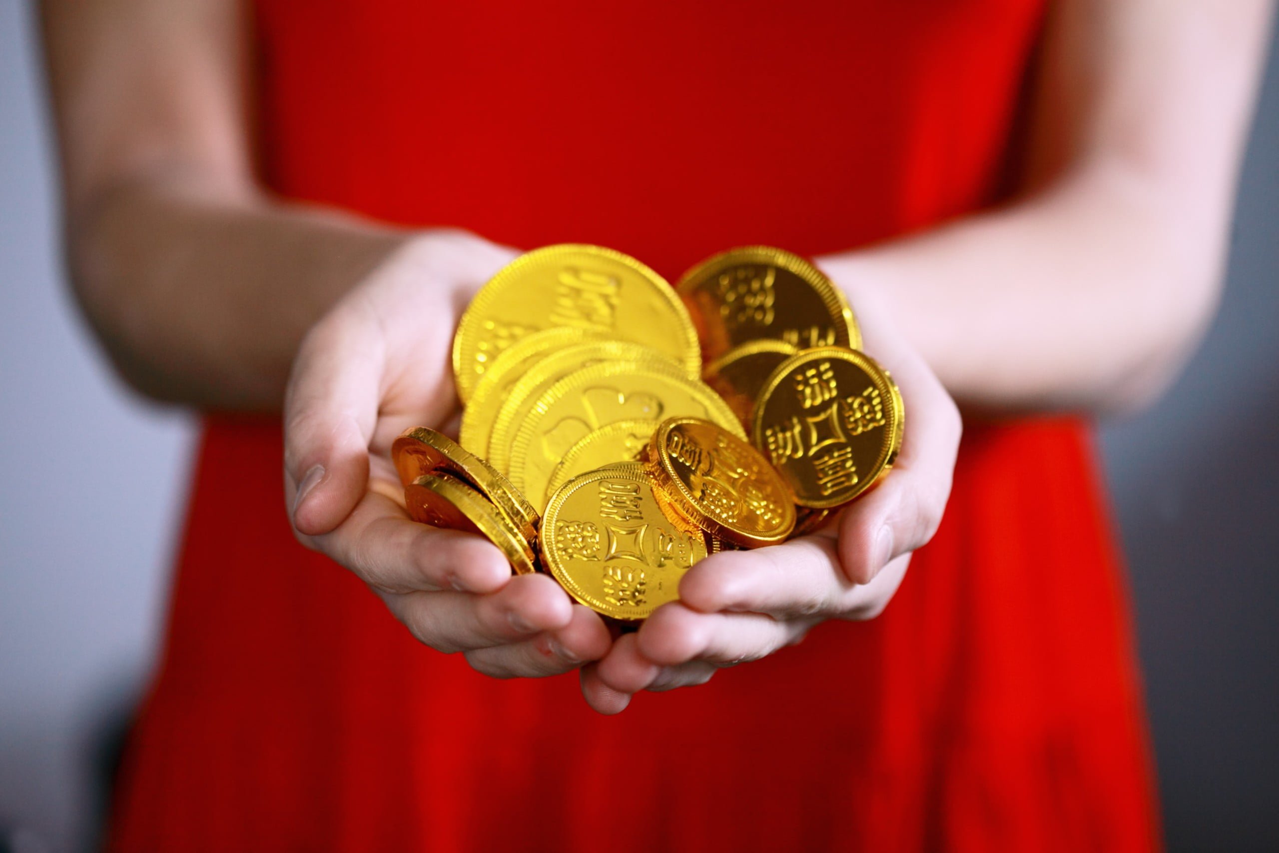 These bright and pretty golden coins are foil covered chocolate candies.